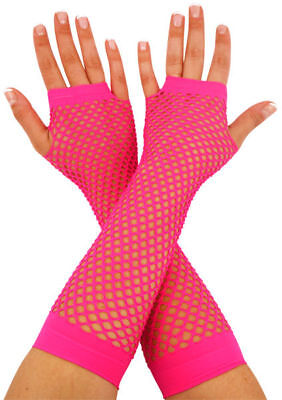 Lunga Neon Pink Scaldamuscoli Guanti-Senza Dita Fancy Dress Party Accessori Pizzo 70 • 2.93€