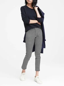 Pantalón de Gingham Banana Republic Petite Sloan Ajustado, Blanco/Negro, Talla 12P, Nuevo con Etiquetas - Imagen 1 de 11
