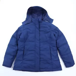 LL Bean Jacket Men's Small Reg. Down Puffer Blue Hooded Full Zip Removable Hood - Picture 1 of 9