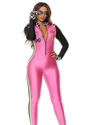 SOLDOUT Forplay Women’s size s/m racer costume jumpsuit pink with accessories - Image 1 of 4