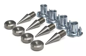 M8 Stainless Speaker Spikes+ Stainless 16mm dia Pads/Shoes + wood inserts - Picture 1 of 2