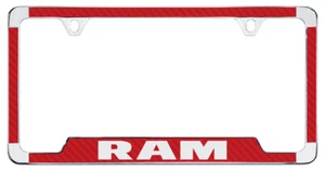 Ram Wordmark Red Carbon Fiber Inlay Zinc Metal License Frame Holder 2 Hole - Picture 1 of 2