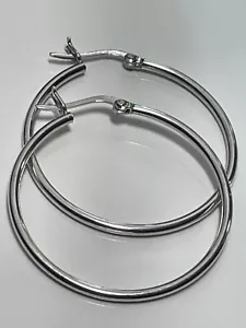 Sterling silver '925' smooth round hoop earrings hoops stacking layering 4.18g - Picture 1 of 18