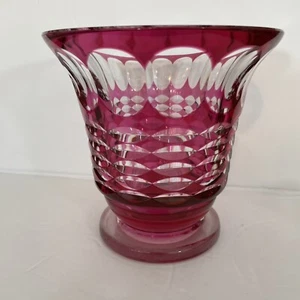 Val St Lambert Cranberry Ruby Cut to Clear Crystal Art Deco Vase Large Heavy - Picture 1 of 24