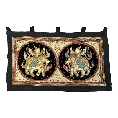 Handcrafted Kalaga Vintage Tapestry Stones Heavy Embellishments & Elephant 38" - Image 1 of 4