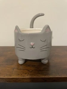 Cat Grey Ceramic pot 3" x 3" Tabletop Pot Planting Herbs Indoor Teacher Gift - Picture 1 of 3