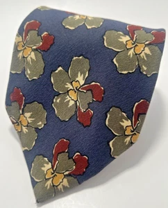 Charles Jourdan Men's 100% Silk Neck Tie Navy Blue w/ Red & Green Floral Hawaii - Picture 1 of 10