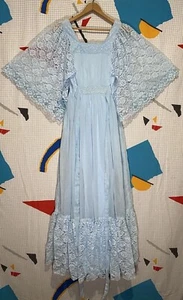 Vestido Candi Jones Vintage Años 70 Manga Ángel Floral Encaje Pradera Cottage Gunne - Imagen 1 de 17