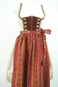 Dirndl beige glitzernde Stickerei 80er Vintage Schnürung und Schürze Gr.36 - Bild 1 von 8