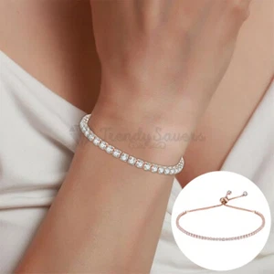 Tennis Bracelet Cubic Zirconia Sterling Silver Adjustable Slider Women Jewellery - Picture 1 of 48
