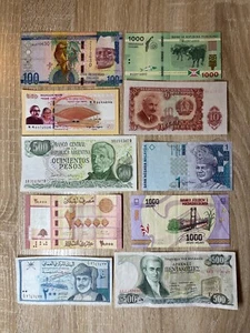 Lot 10 verschiedene verschiedene ausländische Banknoten zirkuliert Welt Papiergeld - Bild 1 von 1