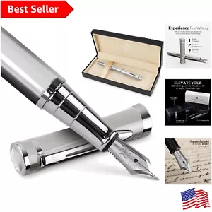Elegant Fountain Pen Set with 18K Gilded Fine Nib & 24 Ink Cartridges - Gift Box - Picture 1 of 11