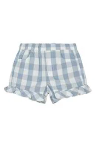 Miles The Label Gingham Shorts Little Girls' 6X Blue Dusty Side Pockets Pull On - Picture 1 of 18