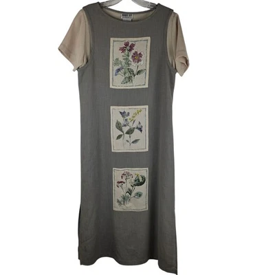VTG Robbie Bee 6P Botanical Floral Applique Maxi Dress 90s Cottagecore Art Retro - Image 1 of 4