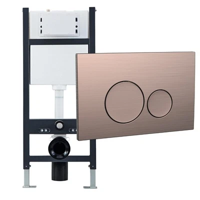 FNX 1.13m Wall Hung Concealed Toilet Cistern Frame Brushed Bronze Round Flush Plate