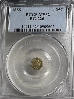Cal. Fraccional: 1855 25C PCGS MS62 (BG-226) - Oro fraccional de California Foto 1 de 2