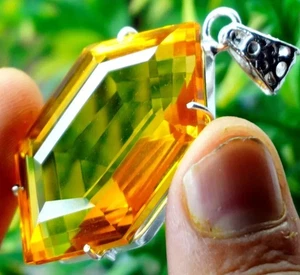 AAA+ Large Yellow Citrine 95.20 CT Fancy Cut 925 Silver Pendant Gift for Women - Picture 1 of 9