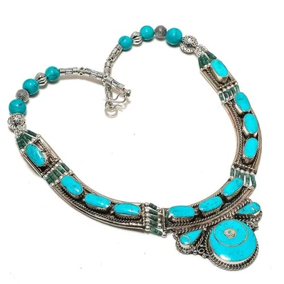 Collar de piedras preciosas turquesa tibetano hecho a mano increíble joyería nepalí 18" NN 6868 Foto 1 de 4