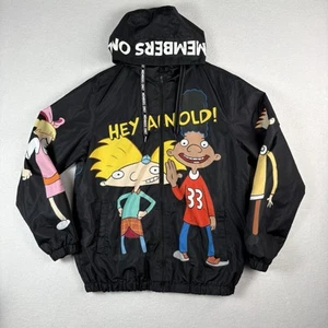Chaqueta cortavientos negra con capucha Med. Members Only Nickelodeon Hey Arnold dibujos animados - Imagen 1 de 11