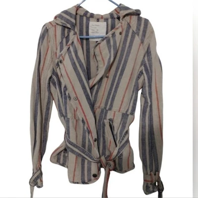 Chaqueta Mujer Free People Elegante Moto Bronceada Rústica Azul Rayas Talla Pequeña Foto 1 de 4