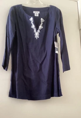 全新无标签 Kate Hill 100% 亚麻束腰外衣 尺寸 M 海军蓝 — 第 1/4 张图片