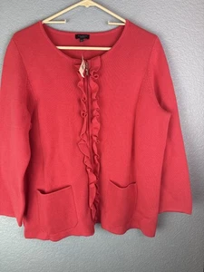 Suéter Talbots Mujer 1X Pequeño Rosa Volantes Frontales Cremallera Completa Bolsillos Tejido Nuevo con Etiquetas - Imagen 1 de 9