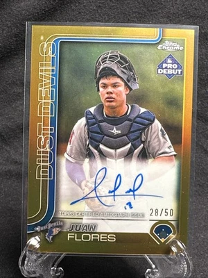 2025 Topps Pro Debut - Juan Flores - Gold Chrome Refractor On Card Auto #d 28/50 - Image 1 of 2