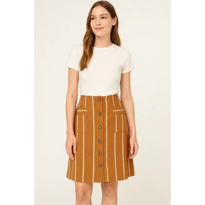 Falda a Rayas Indigo Rising Mezcla de Lino Botón Frontal Talla M Foto 1 de 4