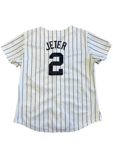 Derek Jeter MLB Majestic New York Yankees Women's Medium Pinstripe Jersey USA - Picture 1 of 9