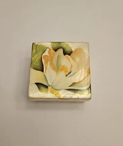 Vintage Capiz Shell Oyster Trinket Box Magnolia Hand Airbrushed Philippines - Picture 1 of 13