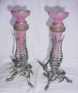 2 RARE BIRD NEST VASES VICTORIAN REED & BARTON SILVER - Picture 1 of 12