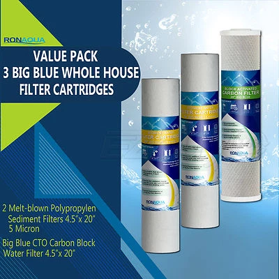 Big Blue CTO Carbon Block & 2 Sediment Water Filters 4.5" x 20" Cartridges Set - Image 1 of 4