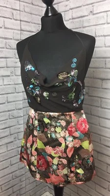 Coast Size 8 100% Silk Bead Embroidered Cowl Neck Halter Floral Top - Image 1 of 4