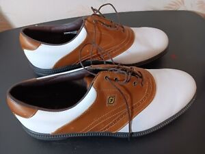 Pair Of Once Worn Sz. 13M FJ Contour Series White/Brown Leather Golf Shoes