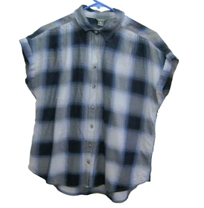 EDDIE BAUER Women's (Size Small) Blue Checks Sleeveless Button Front Shirt Top - Picture 1 of 4