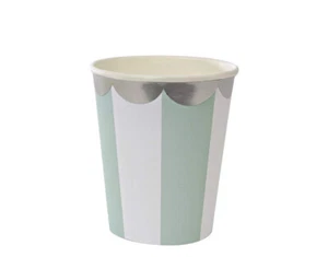 Meri Meri Aqua Mint Green Striped Paper Party Cup Baby Shower Christening x8 - Picture 1 of 1