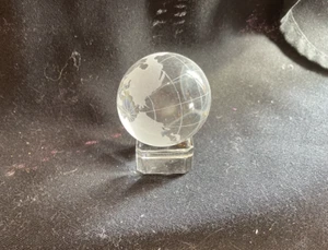 Glass Etched Frosted Earth World Globe Paperweight W/ Stand - Picture 1 of 13