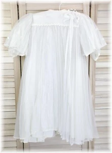 Vintage Baby Daisy Chain Pleat Overlay Satin Lined Christening Bell Sleeve Gown - Picture 1 of 8