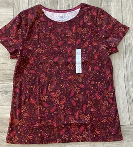 Croft & Barrow Berry Paisley Short Sleeve Crew Neck T-Shirt Top The Classic Tee - Picture 1 of 2