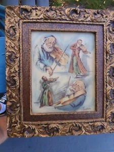 Handgeätzte Artini Gravur Fliese Mann Männer Violine in 14,5 x 1 Holzrahmen - Bild 1 von 6