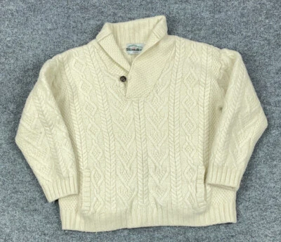 Aran Crafts Wool Sweater Youth 2XL Ivory Cable Knit Ireland Shawl Collar - Image 1 of 4