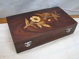 Caja tocador de baratija de marquetería con incrustaciones de madera decoración de flores ornamentado  - Imagen 1 de 6