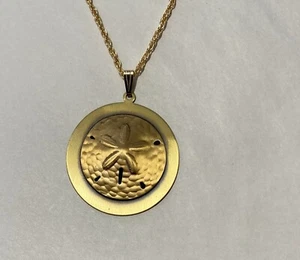 Brass Sanddollar shell Pendant, round Necklace 24" rope chain - Picture 1 of 3