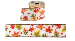 Nueva Cinta con Borde de Alambre Acción de Gracias Otoño Otoño Colores ~ Hojas y Bellotas - Imagen 1 de 3