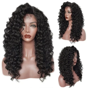 Schwarze Lace Front lockige Synthetikperücke hitzebeständig kurz Bob Perücke Welle kurz - Bild 1 von 11