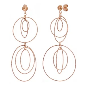 Italian 14k Rose Gold Round Drop Dangle Earrings 2.5" 3.9 grams - Picture 1 of 4