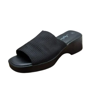 Fanfares Pantoletten Pantoletten Sandalen 8 schwarz eckige Zehenpartie Stretchstoff Retro beliebt 90er - Bild 1 von 12