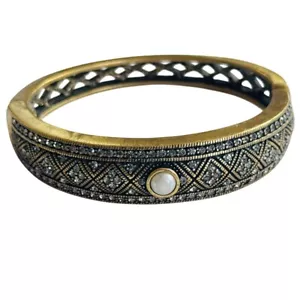 Heidi Daus signed Crystal Pearl cab Bangle Bracelet Art Deco Style designer rare - Picture 1 of 6