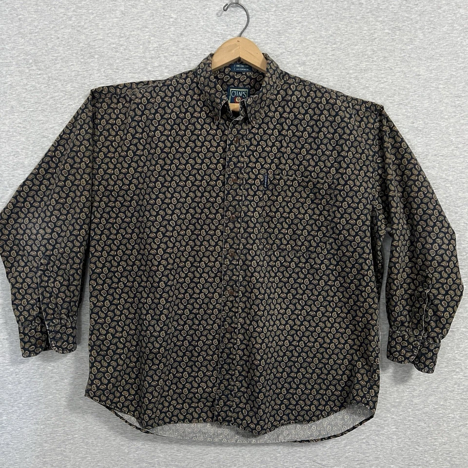 Camisa De Colección Años 90 Chaps Ralph Lauren Para Hombres Extra Grande Azul Paisley Spellout Logo Foto 1 de 4