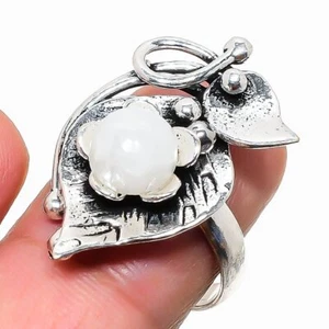Anello in argento sterling 925 pietra di luna arcobaleno naturale misura 7 G490 - Foto 1 di 6